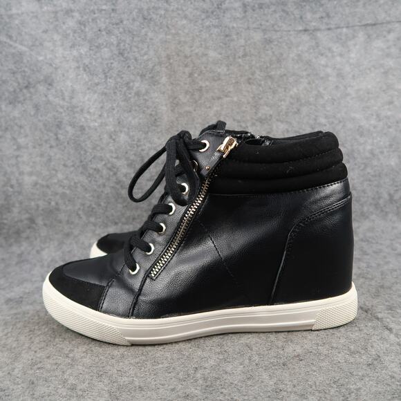 Aldo Shoes Womens 10 Fashion Wedge Sneakers Hidden Heel Zip Black Lace Up Style - Picture 4 of 15